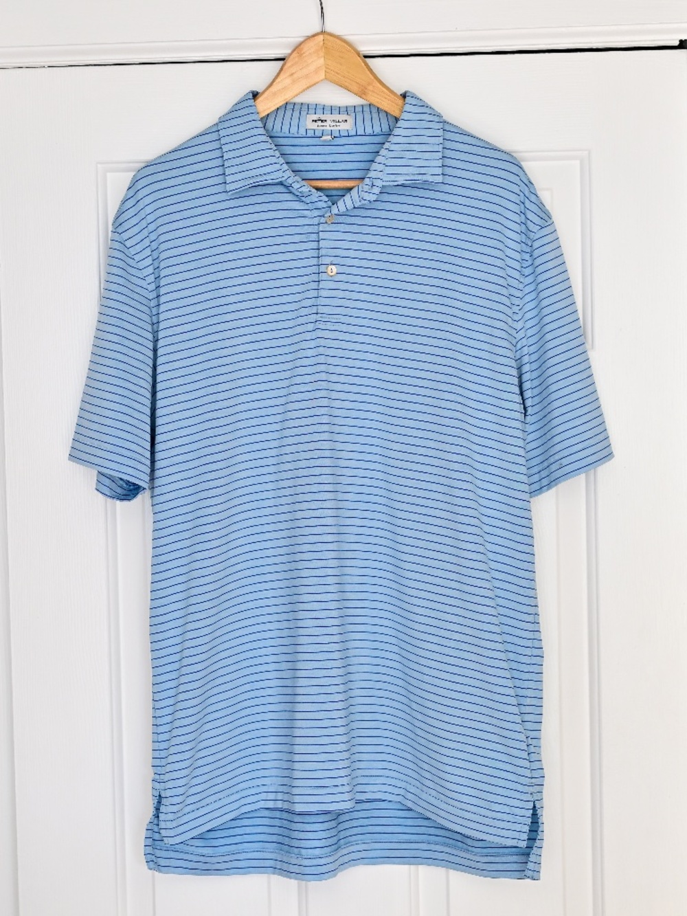 Men's Peter Millar Summer Comfort Polo Size Large Light Blue/Blue Stripe